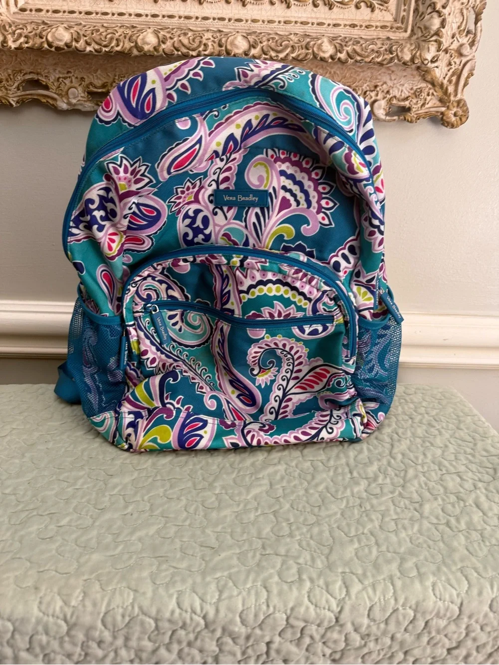 Vera Bradley Teal Paisley Print Backpack with Pink, Purple & Green Accents